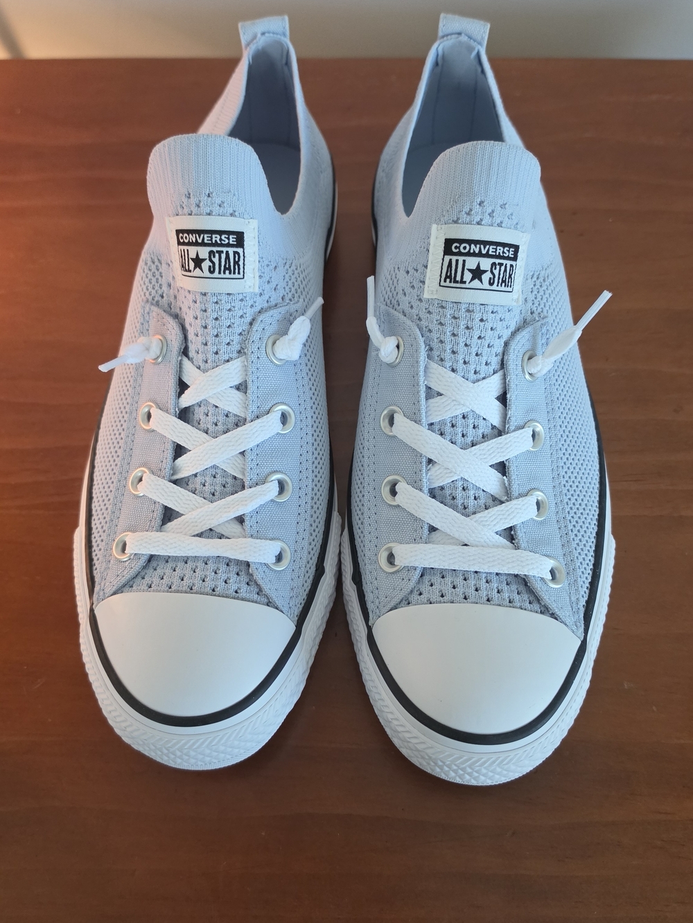 Converse Women’s Low-Top Knit Sneakers in Light Blue and White